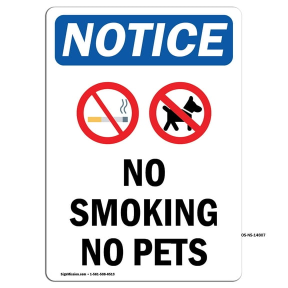 OSHA Notice Signs - No Smoking No Pets Sign With Symbol | Decal | Protect Your Business, Construction Site, Warehouse | Made in the USA