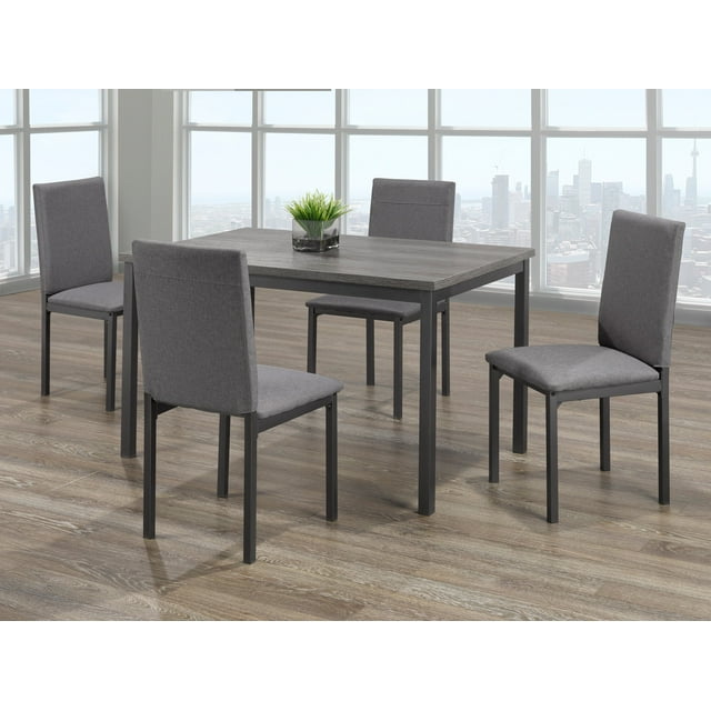 Ensemble de Salle à Manger 5 Pcs en Bois Gris avec Chaises à Coussins Gris