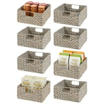 mDesign Woven Hyacinth Kitchen Basket Organizer with Handles, 8 Pack, Gray Wash