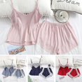 thumbnail image 2 of PENGXIANG Pyjama en Satin de Soie pour Femmes, Ensemble à Bretelles, Pyjama en Soie Simulée, Tenue Décontractée, 2 of 6