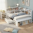 thumbnail image 2 of Full Size Daybed, Multifunctional Storage Bed Frame with Under-Bed Storage Drawers, Built-in Bookcase & Storage Cupboard, Space-Saving Kids/Teen Bed, Mattress Not Included, White, 2 of 11