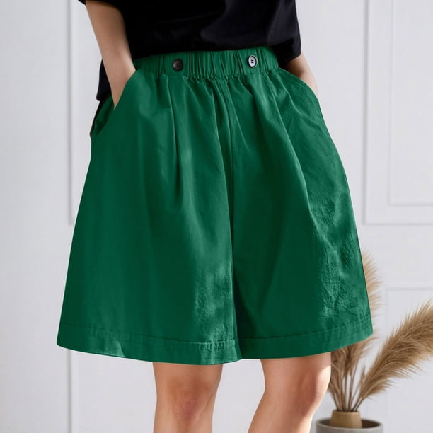 MKLEKYY Pantalones Cortos para Mujer, Pantalones Cortos Anchos de Pierna para Mujer, Pantalones Cortos Cómodos, Pantalones Cortos Casuales de Moda, Pantalones Cortos Sueltos Hasta La Rodilla
