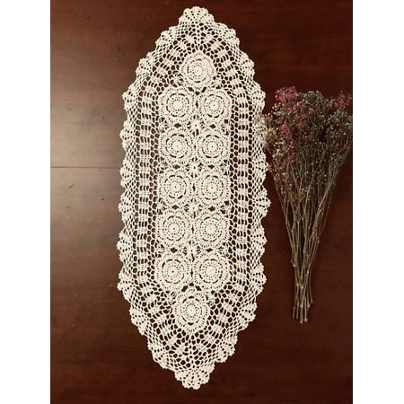 

16X35 100% Cotton Handmade Crochet lace Table Runners Oblong Tablecloth Doilies Doily Beige