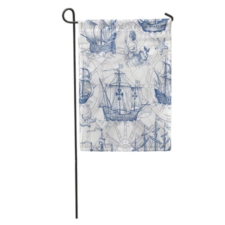 SIDONKU Old Caravel Vintage Sailboat Sea Monster Monochrome Sketch for Boy Garden Flag Decorative Flag House Banner 28x40 inch