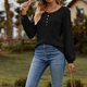 thumbnail image 5 of Suéter de cuello redondo para mujer, informal, liso, de invierno, de manga larga, con botones, de punto cepillado, holgado, para mujer, 5 of 7