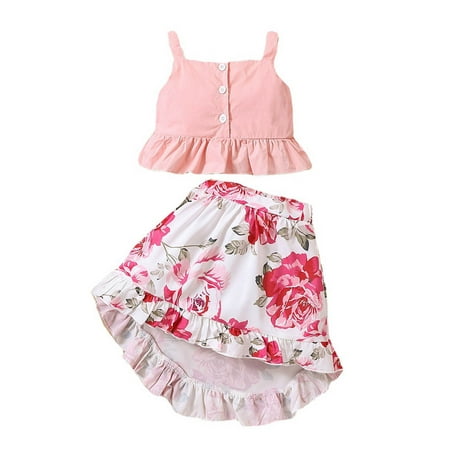 

Follure Summer Toddler Girls Sleeveless Solid Colour Ruffles Tops Floral Prints Skirt Two Piece Outfits Set For Kids Clothes Juniors Clothes for Teen Girls Baby Girl Ruffle Set