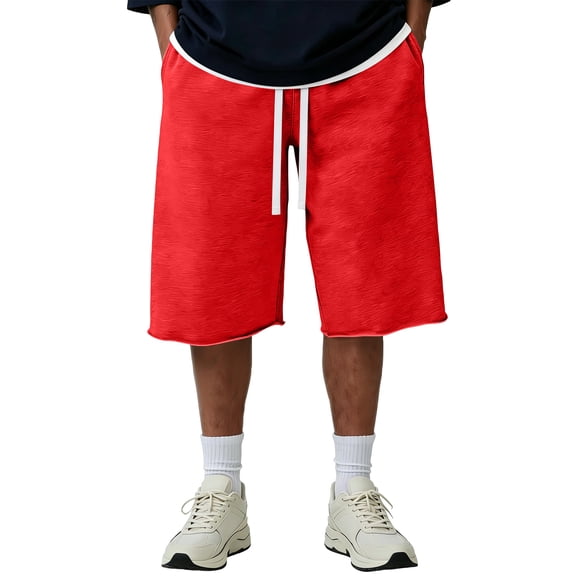 Hsovts Mens Baggy Sweat Shorts Wide Leg Long Below Knee Oversized Gym Y2K Athletic Casual Loose Shorts Pocket Drawstring Hot Pink 3XL