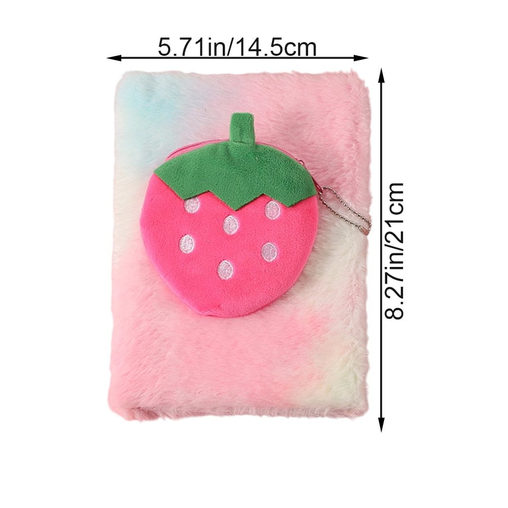 A5 Spiral Notebook Plush Fruit Notebook with Wallet, Funny Cartoon Journal, A5 Memoir Diary Notepad for Work Study Diary