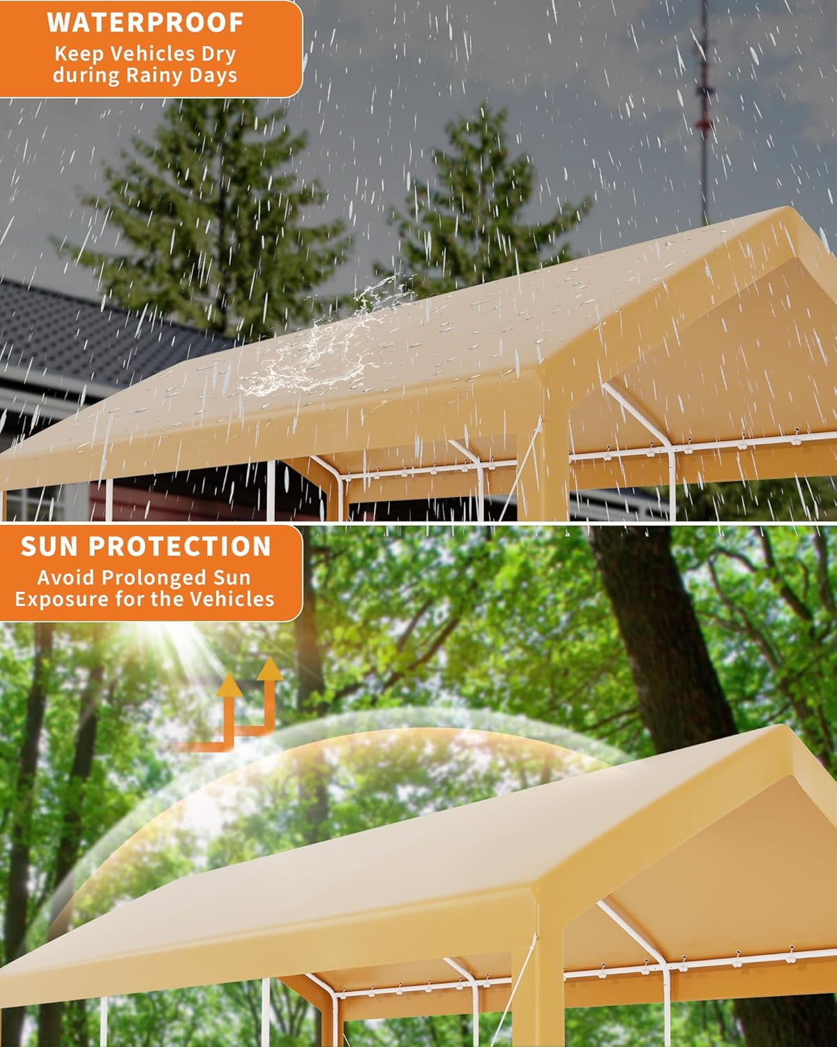10x20ft Heavy Duty Carport w/Galvanized Steel Frame & All-Season PE Canopy, Multi-Use Shelter