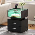 thumbnail image 2 of Moasis  Set of 2 LED 2 Drawers Nightstand with Charging Station Bedside Tables with Glass Top Black, 2 of 5