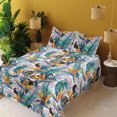 thumbnail image 2 of Ambesonne Memphis Vibes Fitted & Flat Sheet with Shams 4 Pcs Set, Strelitzia and Bird, King, Vermilion Lilac Teal, 2 of 5