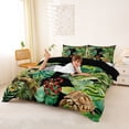 thumbnail image 2 of Metsweet Turtle Snake Lizard Duvet Cover Queen, Tropical Leaves Jungle Animal Queen Bedding, Green Brown Black,Black Reversible,3-Piece,1 Duvet Cover and 2 Pillowcases, 2 of 6