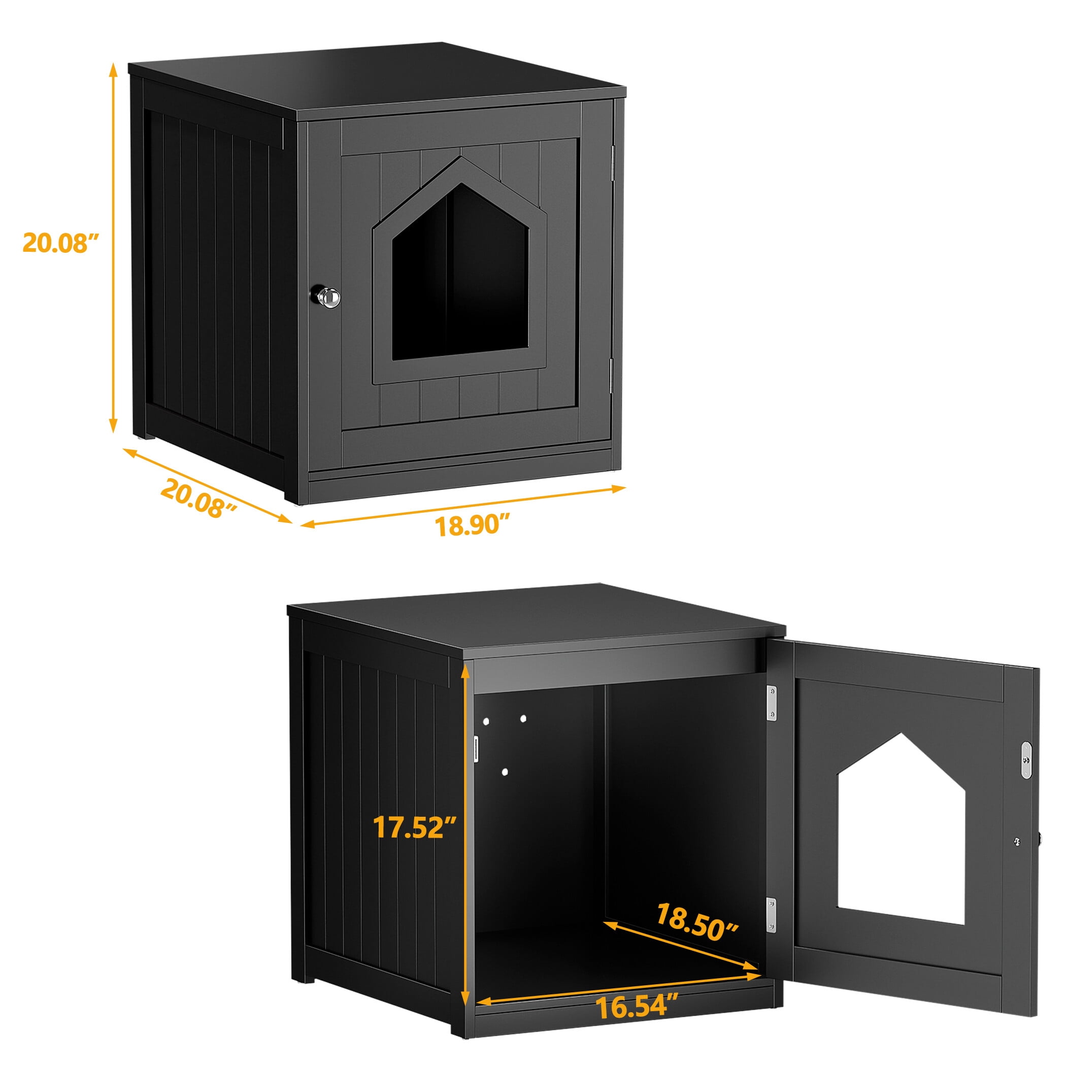 HomGarden 20'' Black Cat Washroom Pet House Hidden Litter Box Enclosure & MDF Side Table