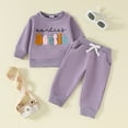 thumbnail image 6 of Durtebeua Toddler Baby Boy Fall Winter Clothes Color Block Long Sleeve Sweatshirt Pullover Tops + Joggers Pants Outfit Set Z02-Light Purple,3-6 Months, 6 of 7