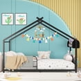 thumbnail image 4 of Yoneston Twin Size House Floor Bed with Storage Caddy and Shelf for Kids, Sturdy Metal Bed Frame with Guardrail for Toddlers, Boys and Girls - Black, 4 of 10