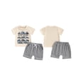thumbnail image 3 of Aojekbee Little Boy Summer Outfit Tractor Print Short Sleeves Tops with Solid Color Shorts 2 Pcs Clothes, 3 of 10