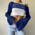 thumbnail image 2 of DHFJKG Womens Crochet Crop Top Swimsuit Cover Up Boat Neck Solid Color Sexy Hollow Out Knit Long Sleeve Cover Ups Soft Beachwear, 2 of 5