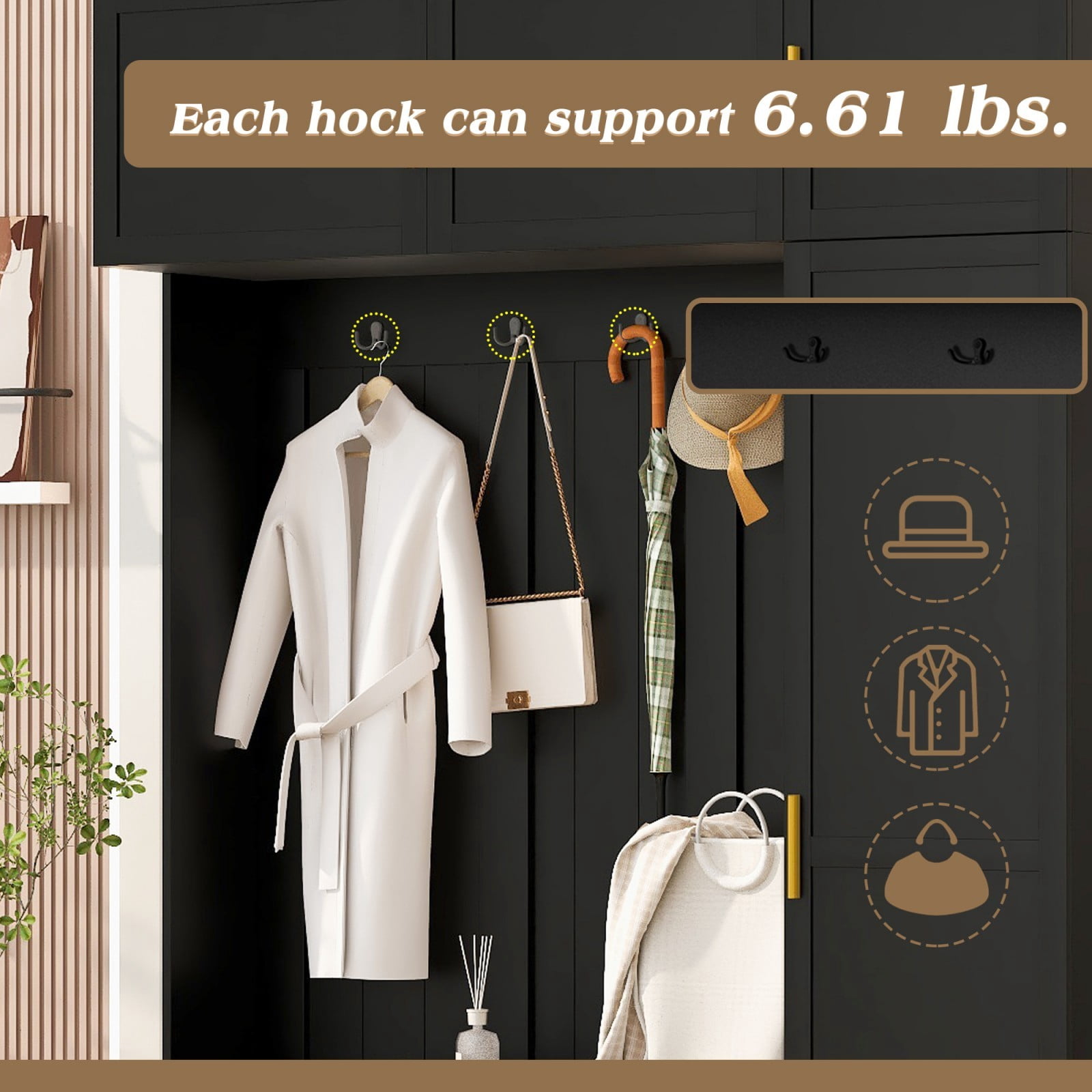 59" W 4-in-1 Entryway Hall Tree with Padded Bench, Coat Rack with 4 Hooks, Shoe Storage Bench & Multi-Tier Shelves, Mudroom Organizer for Hallway Living Room, Antique Black