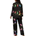 thumbnail image 2 of Renewold 2pcs Thermal Pajamas Set for Women Christmas Colorful Lights Button Nightwear Pj Elastic Waist Pants Bottoms with Big Pocket Casual Home Sleepwear Size M, 2 of 6