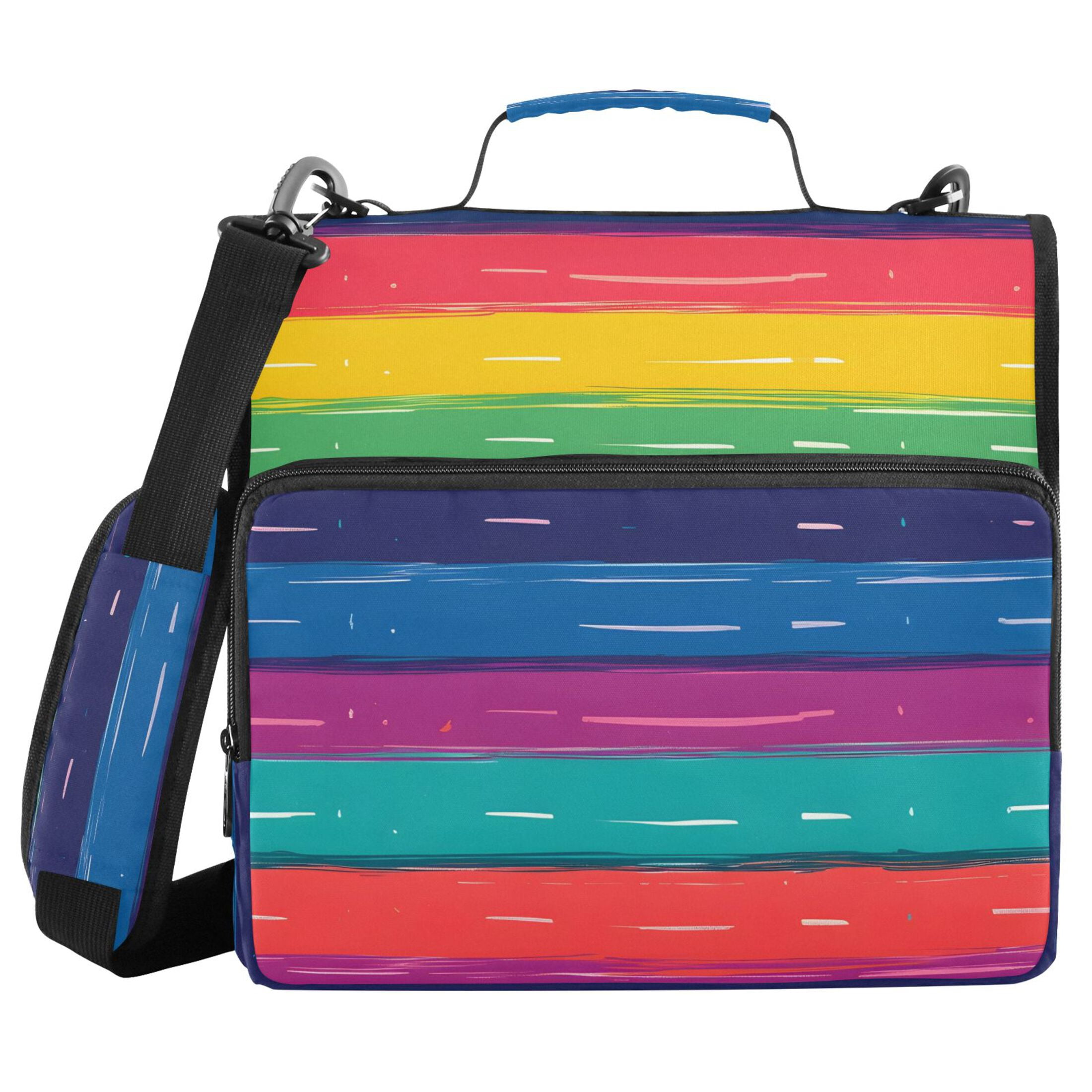 ALAZA Zipper Binder Rainbow Stripes Pattern 3 Ring Trapper Keeper File Folder Organizer Bag