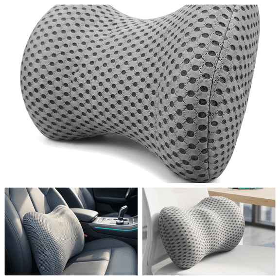 Lumbar Support Pillow for Office Chair - Memory Foam Lower Back Cushion for Sitting Support, Grey
