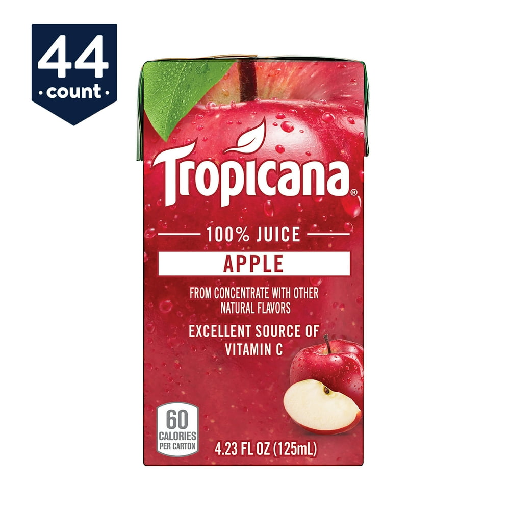 (44 Boxes) Tropicana 100 Juice Box, Apple, 4.23 fl oz