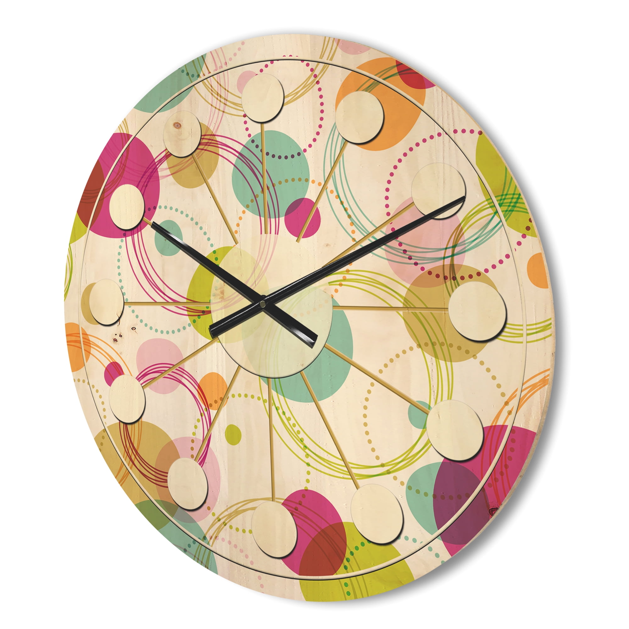 Designart 'Circular Design Retro Pattern II' Mid-Century Modern Wood Wall Clock
