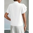 thumbnail image 5 of Women'S Tie Neck Blouse Ruffle Cap Sleeve Elegant Work Office Shirt Tops White XL, 5 of 6