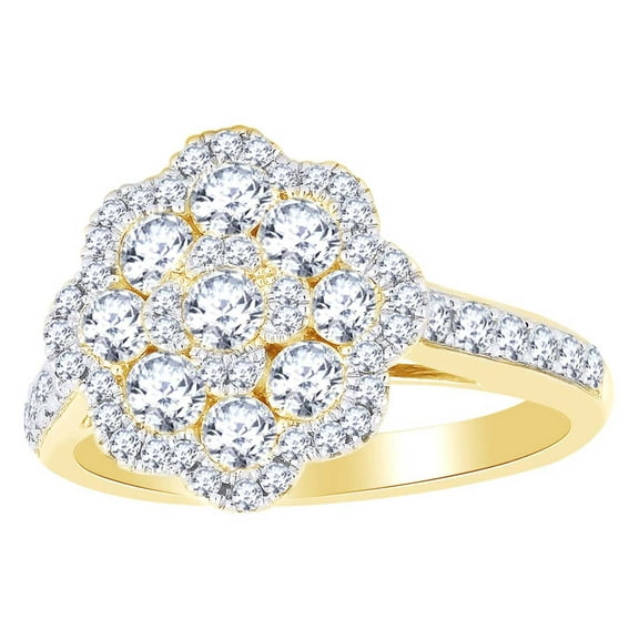 AFFY Round Shape White Natural Diamond Cluster Flower Engagement Ring In 14k Solid Yellow Gold (1.27 cttw) Ring Size-4