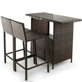 thumbnail image 1 of Gymax 3PCS Wicker Bar Set Height Table 2 Stools w/3 Rows Stemware Racks Garden Patio, 1 of 7