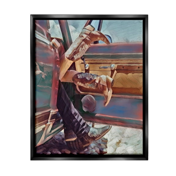 Stupell Industries Kissing Couple in Car Transportation Painting Black Floater Framed Canvas Art Print Wall Art, 17 x 21