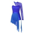 thumbnail image 3 of HULIJA Women Long Sleeve Lace Patchwork Lyrical Dance Costume Figure Skating Dresses Royal Blue S, 3 of 7