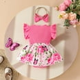 thumbnail image 4 of Baby Girls Sleeveless Ribbed Floral Applique Dress Summer Casual Romper With Textured Fabric Cute Dailywear 0-3 Months, 4 of 9