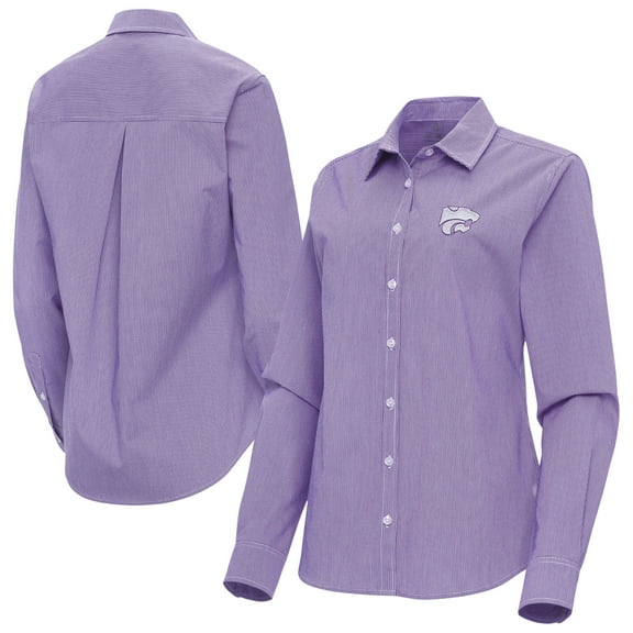 Women's Antigua Purple Kansas State Wildcats Porter Woven Tri-Blend Long Sleeve Button-Up Shirt