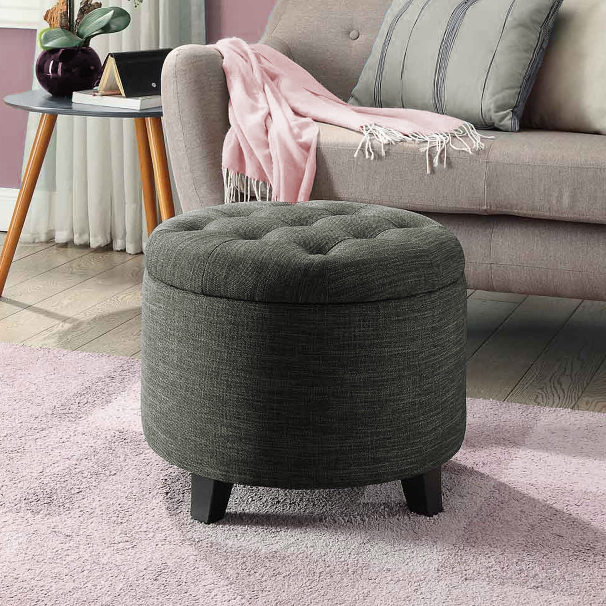 Convenience Concepts Designs4Comfort Round Ottoman in Gray Fabric