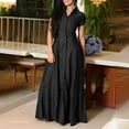 thumbnail image 2 of Chouyatou Womens Short Sleeve Denim Maxi Dress Casual Loose Fit Button Down Long Jean Dresses, 2 of 4