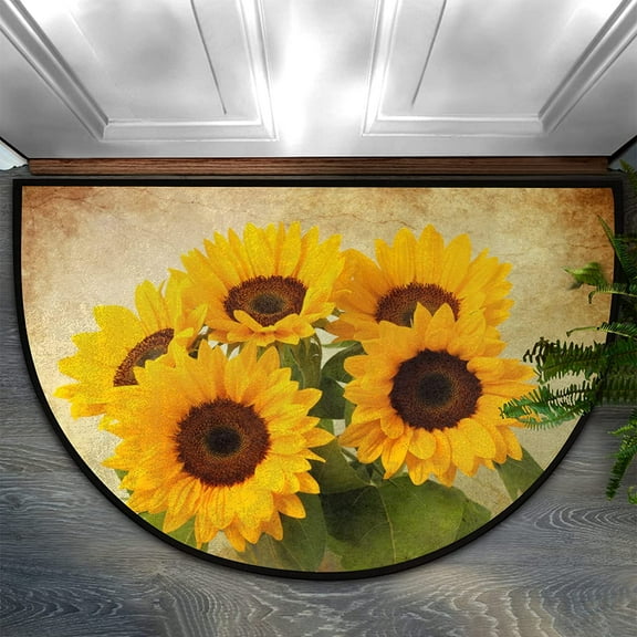 Apular Retro Flower Sunflower Half Round Door Mat Bath Mat Half Circle Area Rug Indoor Outdoor Doormat Non Slip Bathroom Rugs Entrance Floor Mats Home Decor Rug for Kitchen 16x24 Inch