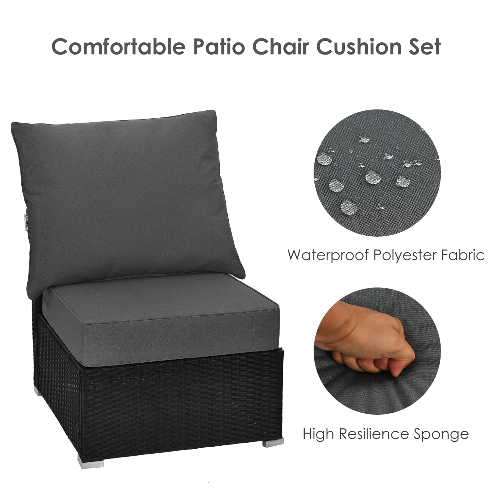 Gymax 2PCS Deep Seat Chair Cushion Pads Set Indoor Outdoor W/ Rope Belts Grey