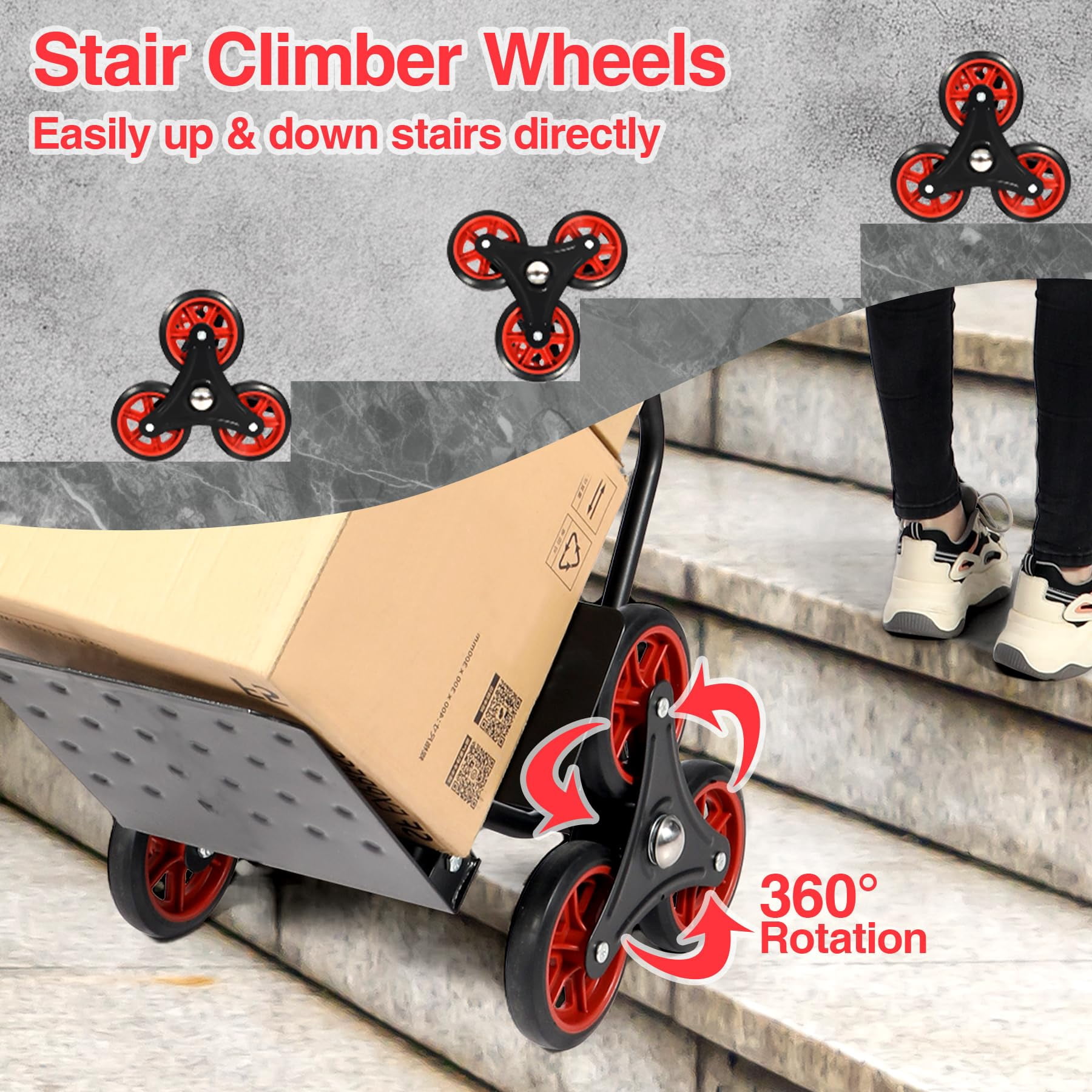 RedSwing Stair Climbing Hand Truck - 330lb Heavy Duty 6-Wheel Dolly Cart, Adjustable Telescoping Handle, Thickened Stair Climber Dolly for Moving Furniture, Appliances, Boxes, Home & Warehouse Use