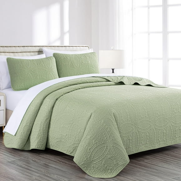 Juego de colchas Chezmoi Collection Austin de 3 piezas Queen Sage
