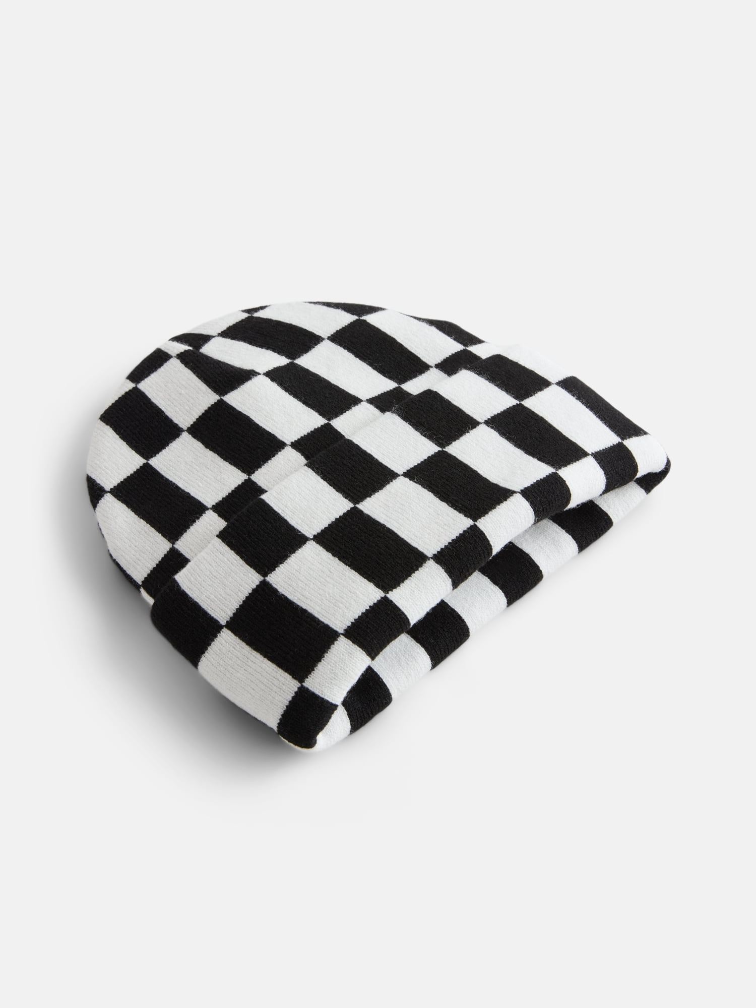 No Boundaries Women's Ribbed Knit Checkered Beanie