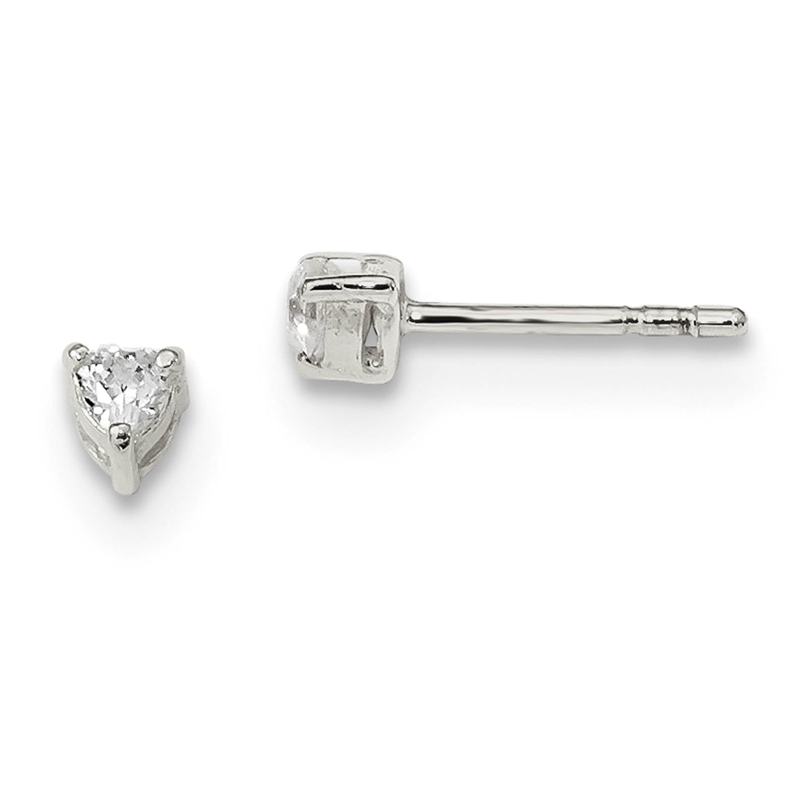 FB Jewels Solid Sterling Silver Rhodium-Plated Madi 3mm Round CZ Cubic Zirconia Stud Earrings