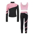 thumbnail image 2 of TiaoBug Kids Girls Color Block Gymnastics Workout Outfits Long Sleeve Sport Tops Vest and Leggings Set Pink 16, 2 of 7