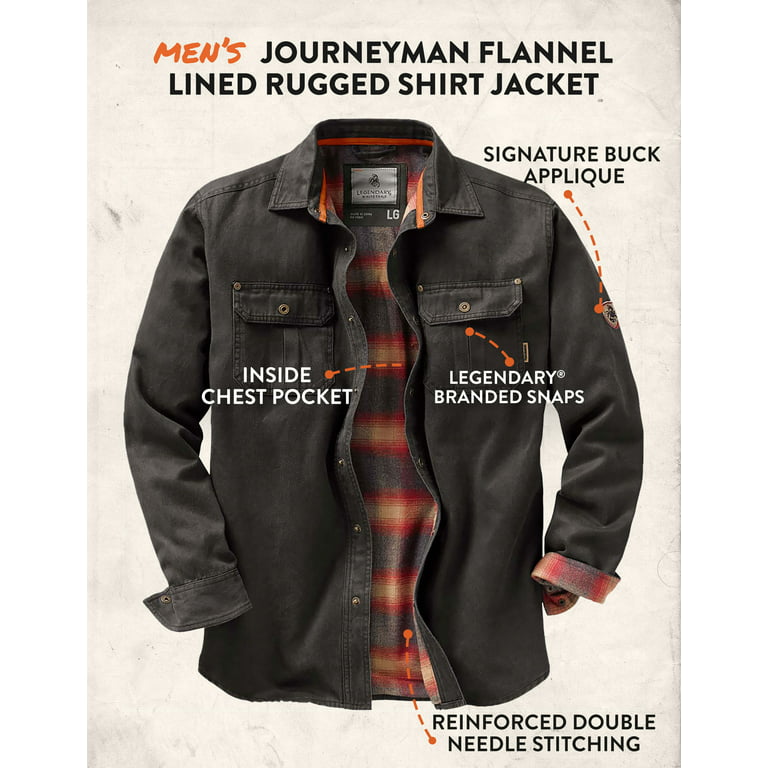 Legendary Whitetails Men's Journeyman Rugged Flannel Lined Shirt Jacket