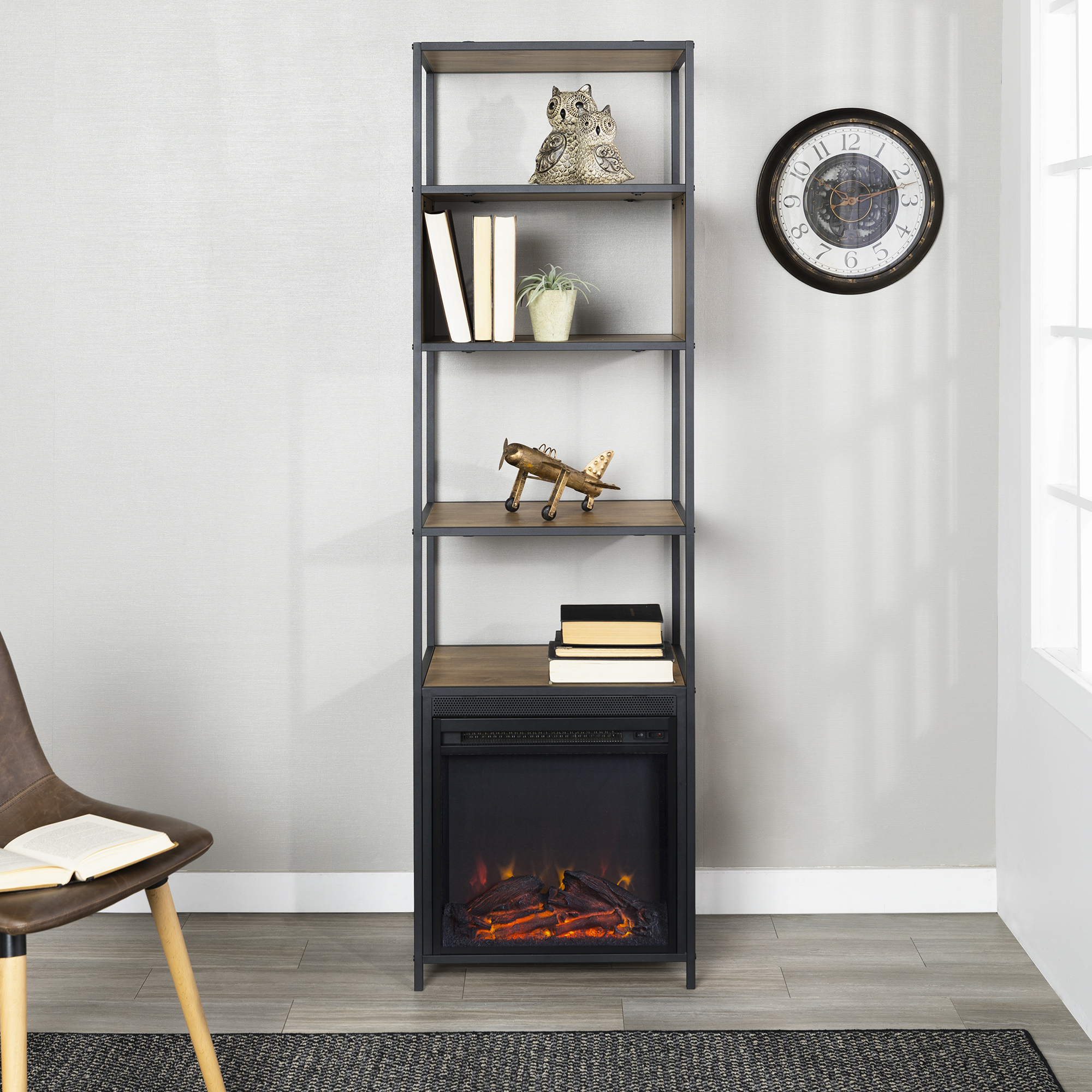 Mainstays Atmore 4-Shelf Media Tower with Fireplace - image 2 of 16