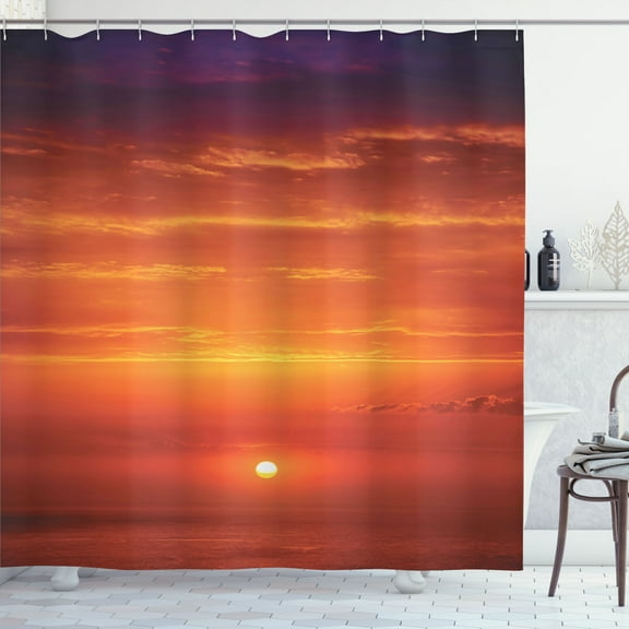 Ambesonne Natural Shower Curtain, Morning Sunrise Ocean, 69"Wx70"L, Orange Red Purple