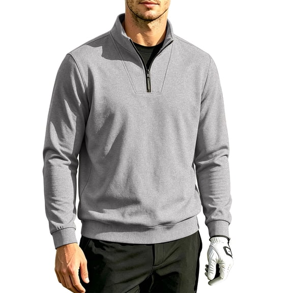 Hngshg Men's Sweatshirts Comfort Quarter Zip Stand Neck Solid Color Tops Casual Long Sleeve Pullover Sweatshirt
