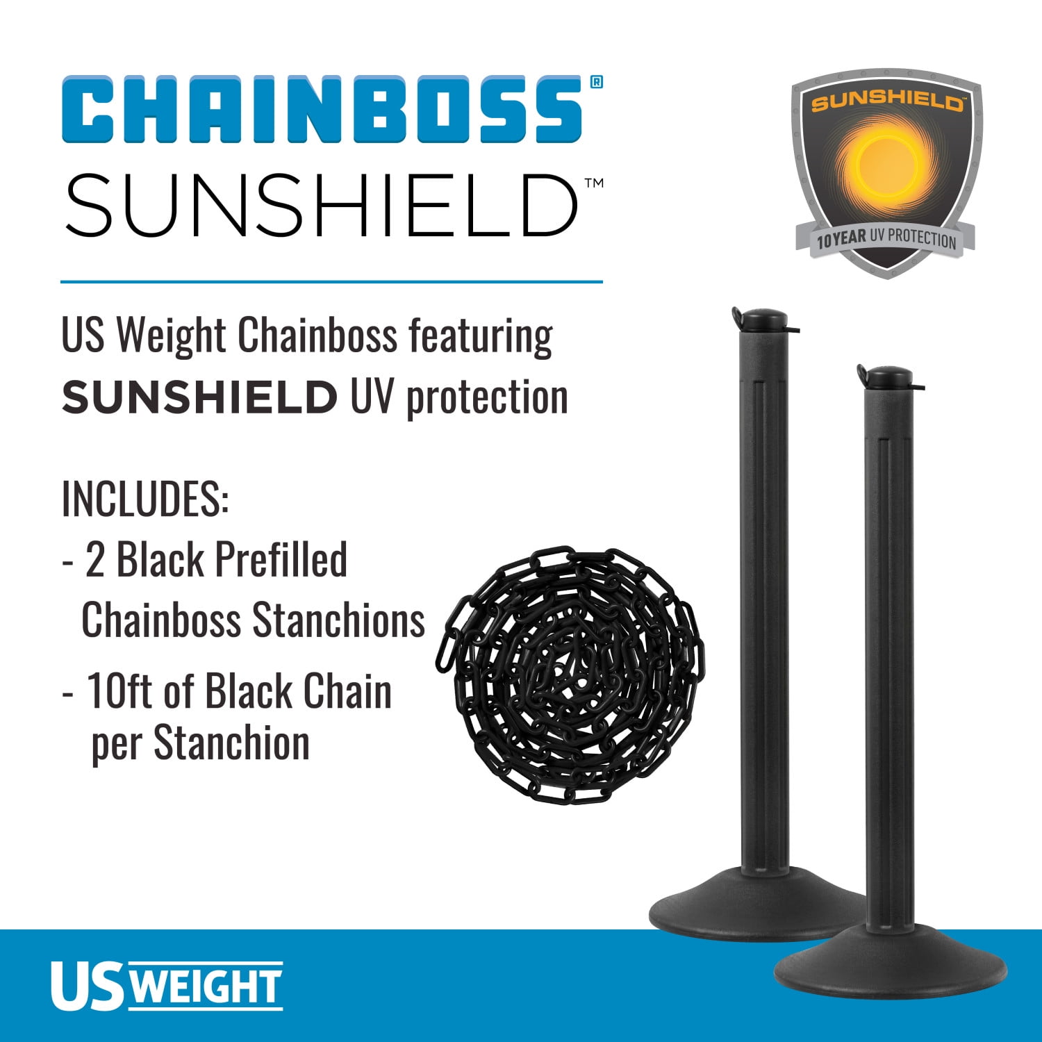 US Weight ChainBoss Outdoor/Indoor Stanchion with No Chain Weighted Base Black 