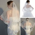 thumbnail image 2 of Xinwanna Women Double Layer Lace Bridal Veil with Anti-slip Comb Sequins Edge Tulle Veil Bride Hair Accessories (White,One Size), 2 of 13