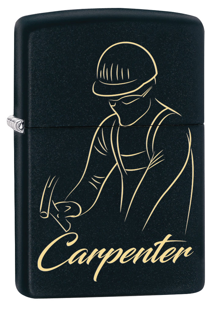 Zippo Lighter Carpenter Working, Engraved Black Matte 80604